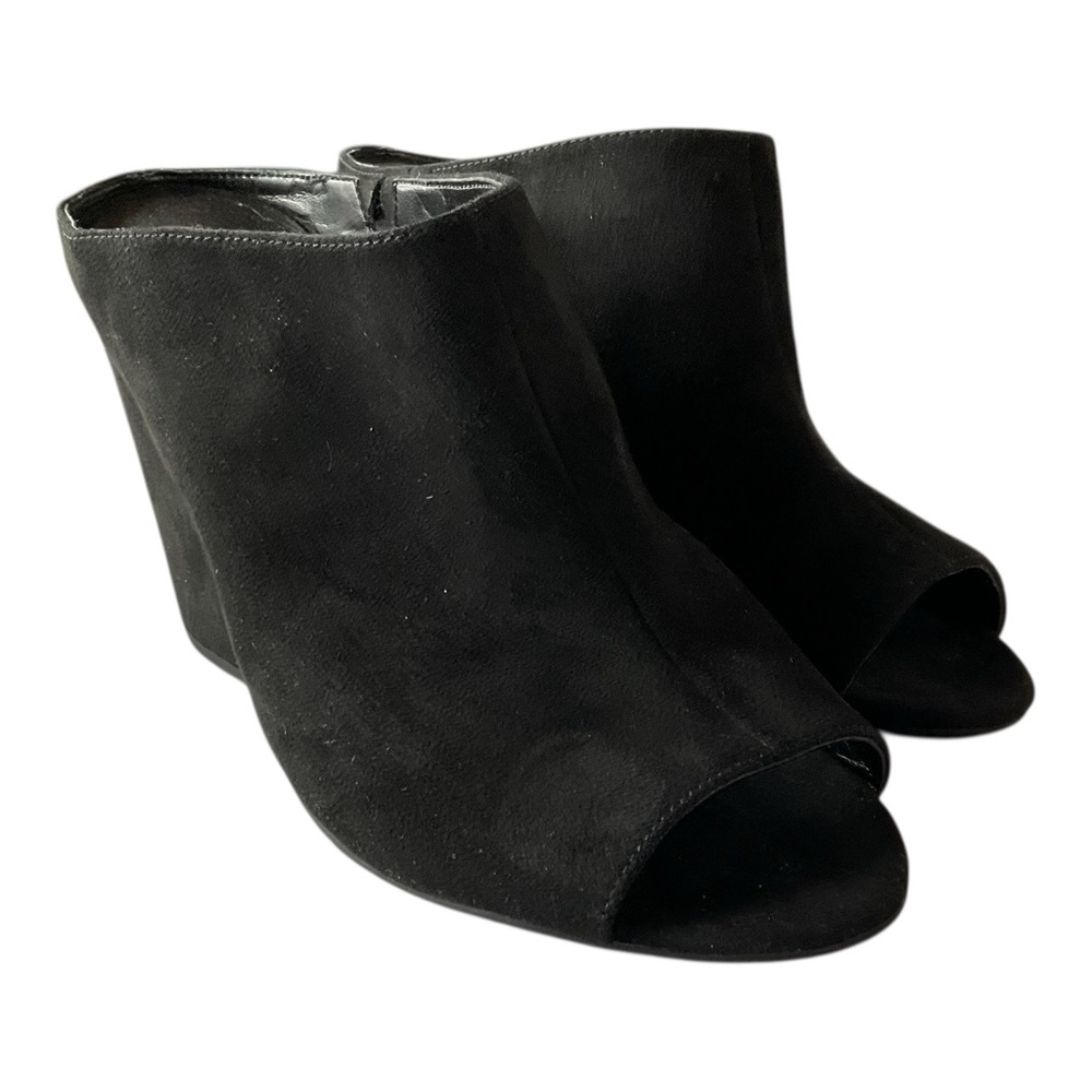 BP Nordstrom Black Peep Toe Mule Heels Size 9 M Slip On Block Heel Minimal - Picture 4 of 8